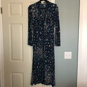 American Rag Long Sleeve Midi Floral Print Blue Dress